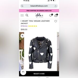 Lola & The Boys Black Vegan Leather Jacket with Heart Details